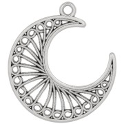 Pendentif demi-lune effet filigrané 33x28 mm - Placage argent fin vieilli x1