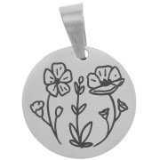 Pendentif médaille ronde 15 mm - motif fleurs - Acier inoxydable 304 x1|raw }}