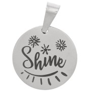 Pendentif médaille ronde 15 mm - motif Shine & étoile - Acier inoxydable 304 x1