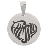 Pendentif médaille ronde 15 mm - Family - Acier inoxydable 304 x1