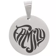 Pendentif médaille ronde 15 mm - Family - Acier inoxydable 304 x1