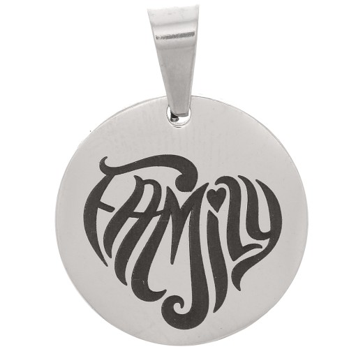 Pendentif médaille ronde 15 mm - Family - Acier inoxydable 304 x1