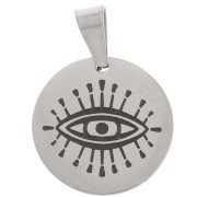 Pendentif médaille ronde 15 mm - Oeil porte-bonheur - Acier inoxydable 304 x1