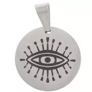 Pendentif médaille ronde 15 mm - Oeil porte-bonheur - Acier inoxydable 304 x1