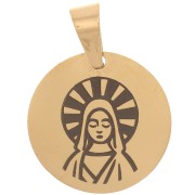 Pendentif médaille ronde 15 mm - motif Vierge - Acier inoxydable 304 Doré x1|raw }}