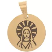 Pendentif médaille ronde 15 mm - motif Vierge - Acier inoxydable 304 Doré x1