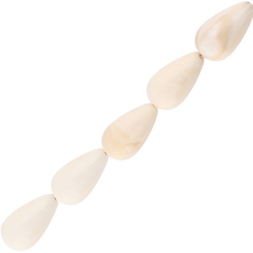 Perles poires en résine opaque 14x8 mm - Crème marbré x6