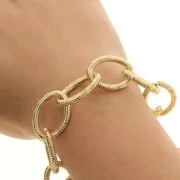 Chaîne en aluminium maille Forçat striée 17.9 mm - maillons ouverts - Doré x50cm