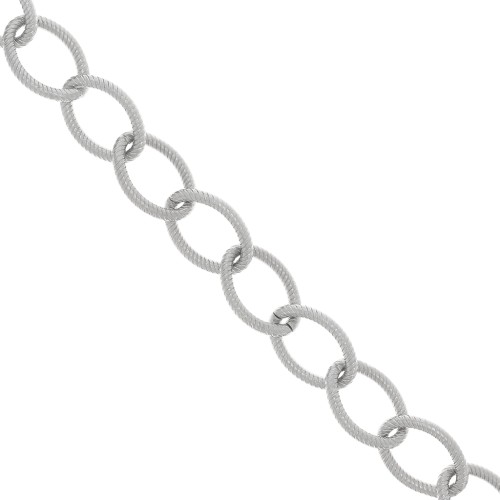 Chaîne en aluminium maille Forçat striée 17.9 mm - maillons ouverts - Rhodié x50cm