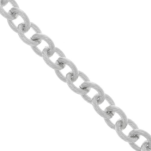 Chaîne en aluminium maille Forçat striée 16.9 mm - maillons ouverts - Rhodié x50cm