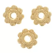 Perles rondelles travaillées - forme fleur 6 mm - Doré à l'or fin x6