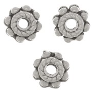 Perles rondelles travaillées - forme fleur 6 mm - Placage argent fin vieilli x6