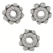 Perles rondelles travaillées - forme fleur 6 mm - Placage argent fin vieilli x6