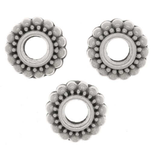 Perles rondelles travaillées 7 mm - Placage argent fin vieilli x6