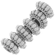 Perles rondelles travaillées 7 mm - Placage argent fin vieilli x6