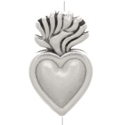 Perle coeur Ex-voto mexicain 16x10 mm - Placage argent fin vieilli x1