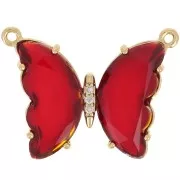 Intercalaire papillon en verre avec oxydes de Zirconium  22x29 mm - Doré - Rouge x1