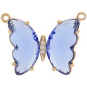 Intercalaire papillon en verre avec oxydes de Zirconium  22x29 mm - Doré - Sapphire x1|raw }}
