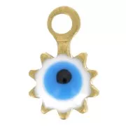 Mini breloques rondes - motif oeil en résine époxy 4 mm - Doré - Blanc - Bleu x10
