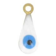 Breloques gouttes - motif oeil en résine époxy 10.5x4 mm - Doré - Blanc - Bleu x5