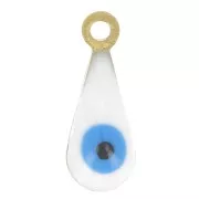 Breloques gouttes - motif oeil en résine époxy 10.5x4 mm - Doré - Blanc - Bleu x5