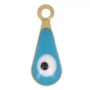Breloques gouttes - motif oeil en résine époxy 10.5x4 mm - Doré - Turquoise x5