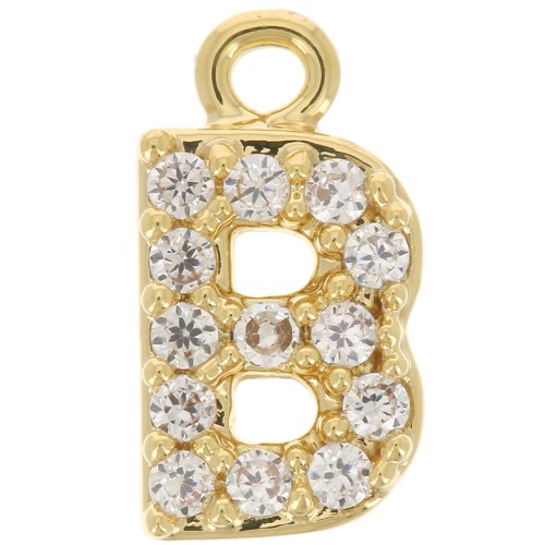 Breloque lettre alphabet 8 mm avec oxydes de Zirconium  - B - Doré à l'or fin - Crystal x1