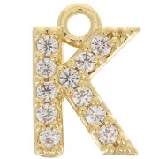 Breloque lettre alphabet 7.5 mm avec oxydes de Zirconium  - K - Doré à l'or fin - Crystal x1