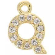 Breloque lettre alphabet 9 mm avec oxydes de Zirconium  - Q - Doré à l'or fin - Crystal x1