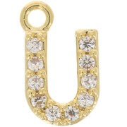 Breloque lettre alphabet 8 mm avec oxydes de Zirconium  - U - Doré à l'or fin - Crystal x1