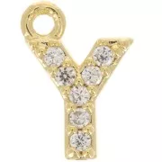 Breloque lettre alphabet 8 mm avec oxydes de Zirconium  - Y - Doré à l'or fin - Crystal x1