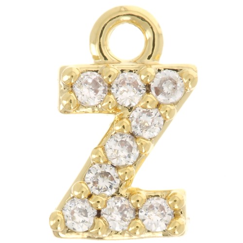 Breloque lettre alphabet 7 mm avec oxydes de Zirconium  - Z - Doré à l'or fin - Crystal x1