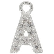 Breloque lettre alphabet 8 mm avec oxydes de Zirconium  - A - Placage Argent fin - Crystal x1