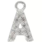 Breloque lettre alphabet 8 mm avec oxydes de Zirconium  - A - Placage Argent fin - Crystal x1