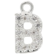 Breloque lettre alphabet 8 mm avec oxydes de Zirconium  - B - Placage Argent fin - Crystal x1|raw }}