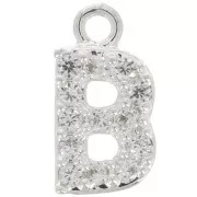 Breloque lettre alphabet 8 mm avec oxydes de Zirconium  - B - Placage Argent fin - Crystal x1