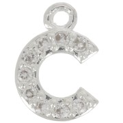 Breloque lettre alphabet 8 mm avec oxydes de Zirconium  - C - Placage Argent fin - Crystal x1|raw }}