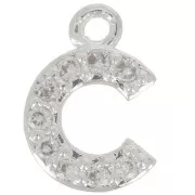 Breloque lettre alphabet 8 mm avec oxydes de Zirconium  - C - Placage Argent fin - Crystal x1