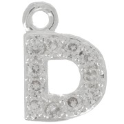 Breloque lettre alphabet 7 mm avec oxydes de Zirconium  - D - Placage Argent fin - Crystal x1