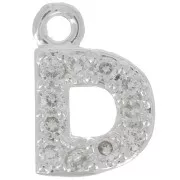 Breloque lettre alphabet 7 mm avec oxydes de Zirconium  - D - Placage Argent fin - Crystal x1
