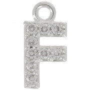 Breloque lettre alphabet 8 mm avec oxydes de Zirconium  - F - Placage Argent fin - Crystal x1
