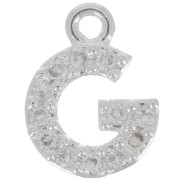 Breloque lettre alphabet 8 mm avec oxydes de Zirconium  - G - Placage Argent fin - Crystal x1