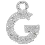 Breloque lettre alphabet 8 mm avec oxydes de Zirconium  - G - Placage Argent fin - Crystal x1