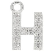 Breloque lettre alphabet 8 mm avec oxydes de Zirconium  - H - Placage Argent fin - Crystal x1