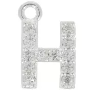 Breloque lettre alphabet 8 mm avec oxydes de Zirconium  - H - Placage Argent fin - Crystal x1