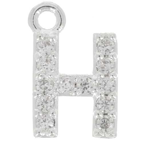 Breloque lettre alphabet 8 mm avec oxydes de Zirconium  - H - Placage Argent fin - Crystal x1