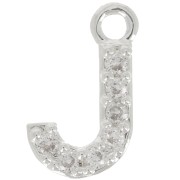 Breloque lettre alphabet 8 mm avec oxydes de Zirconium  - J - Placage Argent fin - Crystal x1