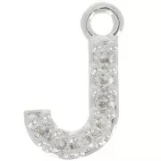Breloque lettre alphabet 8 mm avec oxydes de Zirconium  - J - Placage Argent fin - Crystal x1