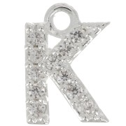 Breloque lettre alphabet 7.5 mm avec oxydes de Zirconium  - K - Placage Argent fin - Crystal x1