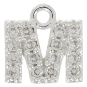 Breloque lettre alphabet 7 mm avec oxydes de Zirconium  - M - Placage Argent fin - Crystal x1|raw }}
